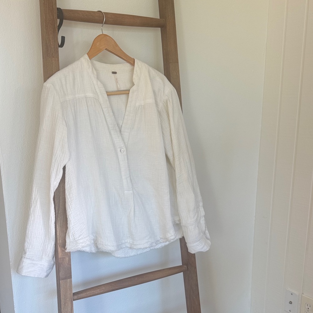 Free People Cream Textured Top